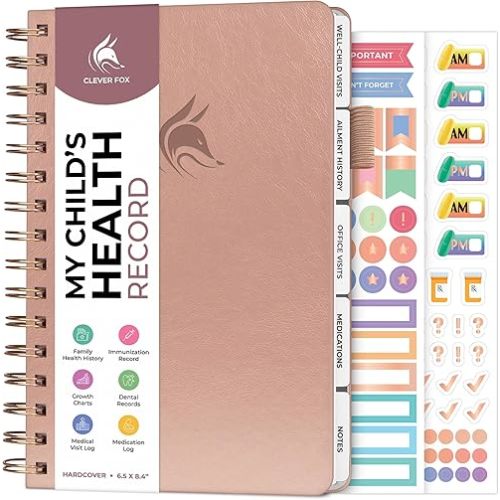 Clever Fox My Child's Health Record Keeper – Child & Baby Medical Records Organizer Log Book – Childcare Journal Notebook & Healthy Tracker for Newborn & Children – Childcare Essentials (Rose Gold)