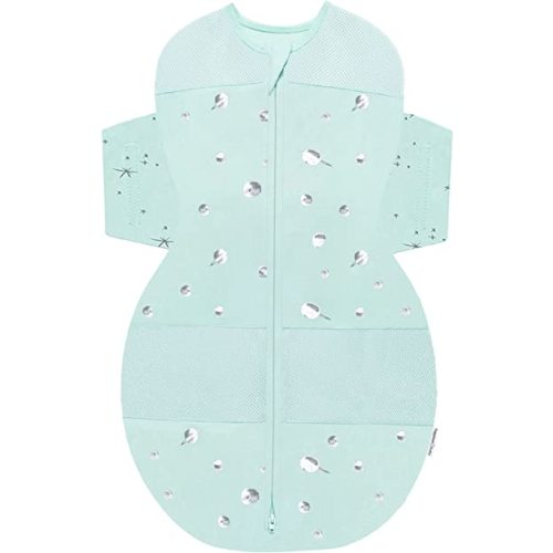 Happiest Baby SNOO Sleep Sack - 100% Organic Cotton Baby Swaddle Blanket - Doctor Designed Promotes Healthy Hip Development (Teal Planets, Medium)
