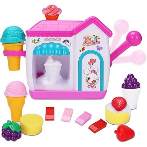 AugToy Bath Toys for Toddlers 3-5 Years, Ice Cream Foam Maker Bath Toys for Kids Ages 4-8, Bubble Pretend Cake Play Set Bathtub Toys Age 3 4 5 Year Old Girls Boys Holiday Birthday Gifts Idea