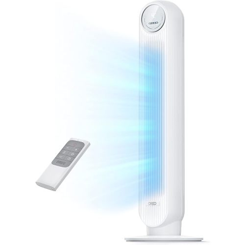 Dreo Tower Fan for Bedroom, 25ft/s Velocity Quiet Floor Fan, 90° Oscillating Fans for Indoors with 4 Speeds, 4 Modes, 8H Timer, Standing Fans, Bladeless Fan, White, Nomad One (DR-HTF007)
