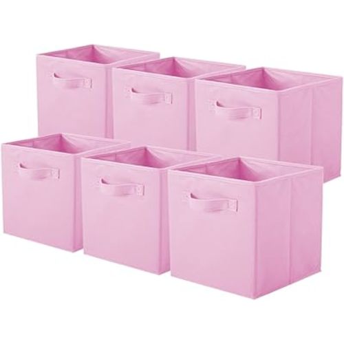 ShellKingdom Storage Bins, Foldable Fabric Storage Cubes And Cloth Storage Organizer Drawer For Closet And Toys Storage, 6 Pack (Pink)