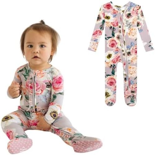 Posh Peanut Footie Pajamas for Baby Girls – Sleepers in Viscose from Bamboo with 2-Way Zipper & Ruffle Trim