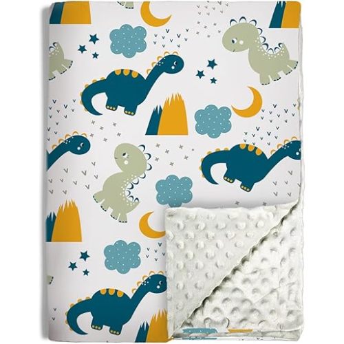 Dinosaur Blanket for Boys - Soft Plush & Fluffy Baby Blanket with Dotted Backing 30x40 Inch