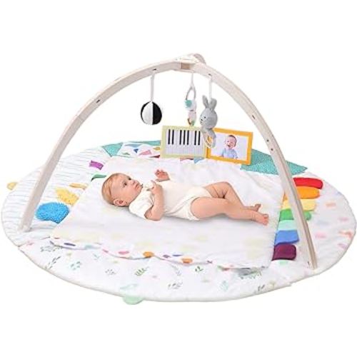 Baby Gyms & Playmats, Super Large 49.2 inch Play Mat for Newborn to Toddler, Visual Sensory Motor Skills Develop with Color Puzzles Game Pads, Eco-Friendly Wood Support