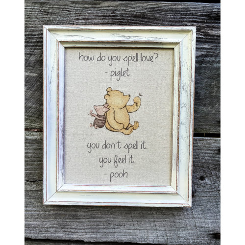 Winnie the Pooh sign, How do you spell love, Pooh Nursery quote, Baby shower gift, Framed canvas print , Nursery decor, Baby reveal gift