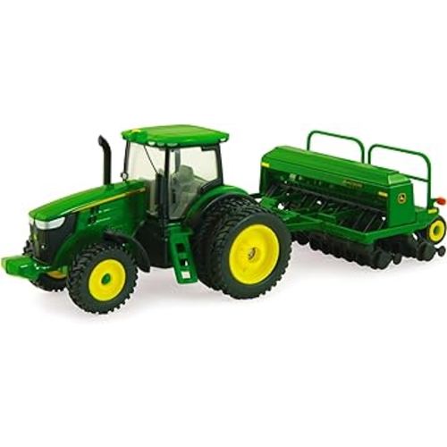ERTL John Deere 7215R Tractor with 1590 Grain Drill Replica - 1:64 Scale - Authentic Die-Cast and Plastic Replica- John Deere Tractor Toys, Green