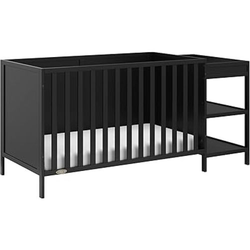 Graco Theo 5-in-1 Convertible Crib & Changer (Black) GREENGUARD Gold Certified, Converts to Daybed, Toddler Bed, Full Size Bed, Fits Standard Full-Size Crib Mattress, Adjustable Mattress Height