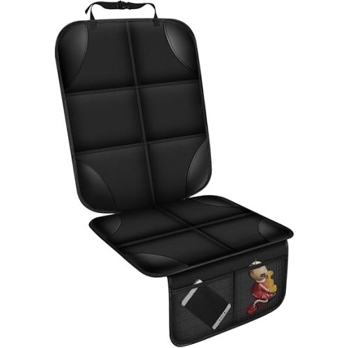 Car Seat Protector for Child Car Seat, Thick Padding Seat Protector Under Baby Car Seat, 600D Waterproof Non-Slip Fabric Car Seat Cover for Child and Pet with Pockets (Black 1 pcs)