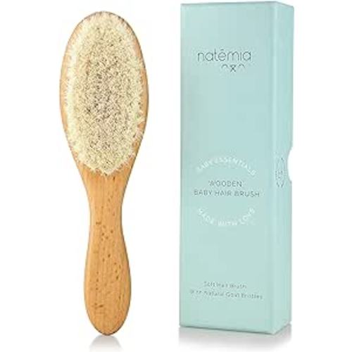 Natemia Wooden Baby Hair Brush | Natural Soft Bristles for Newborns & Toddlers | Gentle Cradle Cap Care