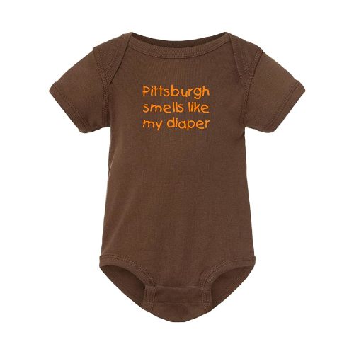 Pittsburgh Smells Like My Diaper Cleveland Fan Baby Bodysuit - Brown