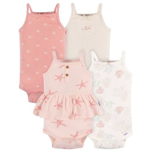 Gerber Baby Girls' Onesies Bodysuits - Starfish - 6-9 Months - 4-Pack