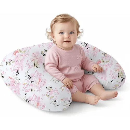 Little Grape Land Nursing Pillow, Upgraded Breast Feeding Pillow for Mom, Breastfeeding Bottle Feeding for 0–16 Months, Machine Washable Cover with Firm Breathable Filling for Tummy Time, Rose Floral