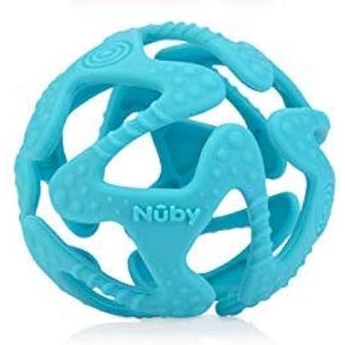 Nuby 100% Silicone Tuggy Teether Ball, 6 Months+ (Aqua)