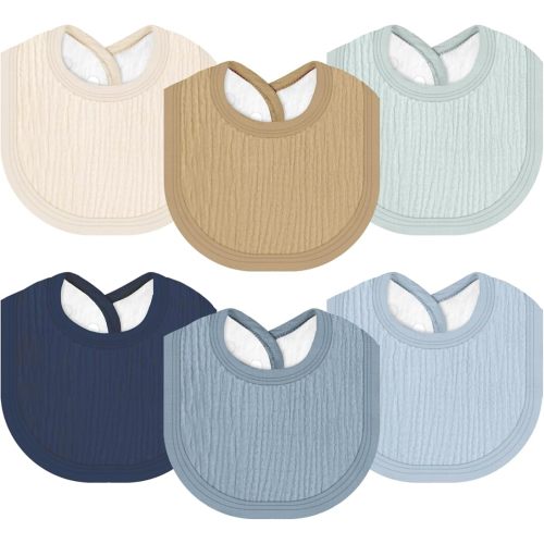Muslin Baby Bibs 6 Pack for Unisex Girls & Boys, Adjustable Soft Cotton Baby Bibs for Drooling and Teething