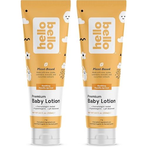 Hello Bello Premium Baby Lotion I Vegan and Cruelty Free Moisturizing, Non-Greasy Lotion for Babies and Kids I Vanilla Apricot Scent I 17 FL Oz (2 Packs of 8.5oz)