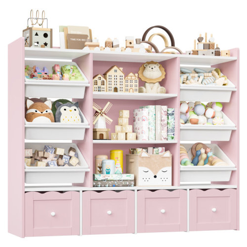 Latitude Run® 🧸 55"W x 48"H Multi-Functional Kids Organizer: 4-Drawer Toy Storage & Bookshelf with 6 Removable Bins & Reviews | Wayfair