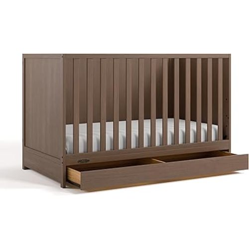 Graco Theo 3-in-1 Convertible Crib with Storage Drawer (Hazelnut) – GREENGUARD Gold Certified Baby Crib Crafted from Wood, Converts to Toddler Bed, Daybed, and Full-Size Bed
