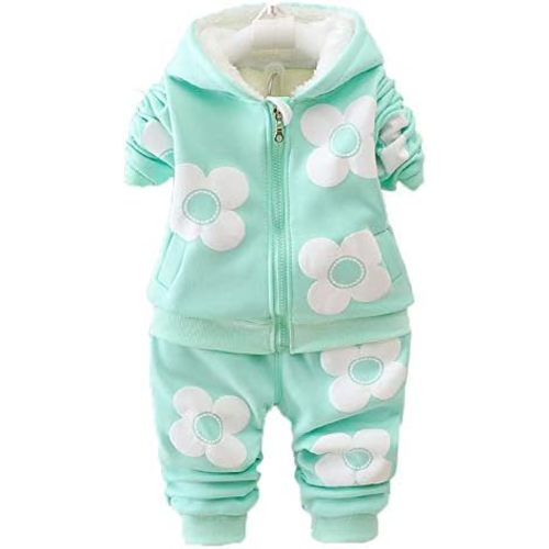 Spring and Autumn Winter Fleece Flowers Warm Girls 2 Piece Set