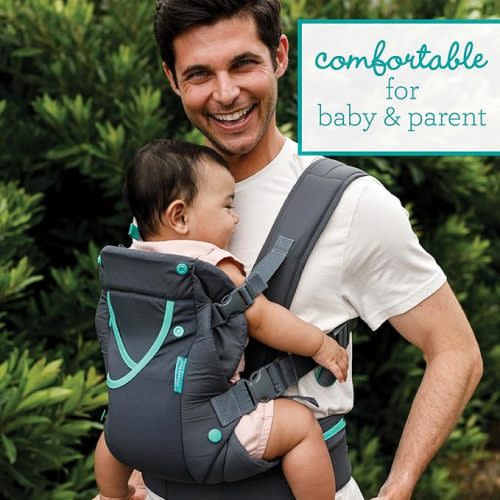 Infantino Carry On Active - Ergonomic Multi-Pocket Infant & Toddler Carrier, 8-40 lbs, with Padded Straps, Lumbar Belt Storage & Pacifier Loop - Grey w/ Pacifier Loop