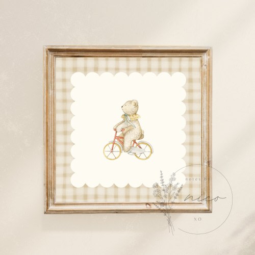 Vintage inspired bear wall art - digital download - square nursery art - children's room art - vintage inspired prints - dainty print