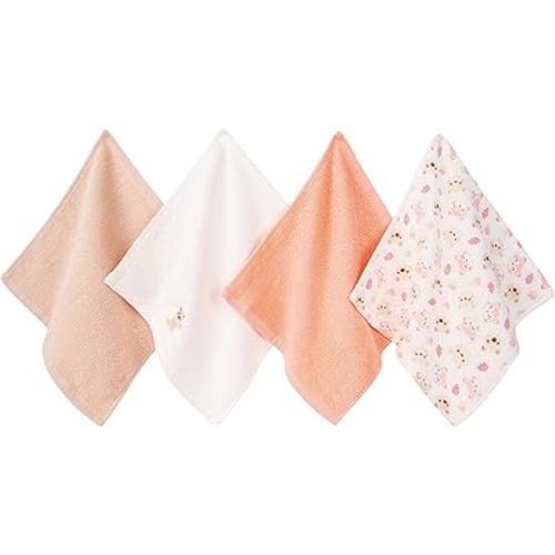 4 Pack Baby Washcloths - 100% Cotton Soft and Absorbent Terry Wash Cloths for Sensitive Skin Face Hand Body Burp Rag Wipes Essentials for Newborns Infants Toddlers Girls Boys (Orange Fox - 4 Pack)