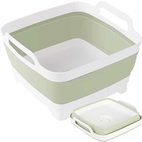 Febroiy Collapsible Wash Basin 9L-Dish Pans for Washing Dishes in Sink Washing Basin with Drain Plug-Multiuse Foldable Sink Tub Dish Washing Tub Portable Sink
