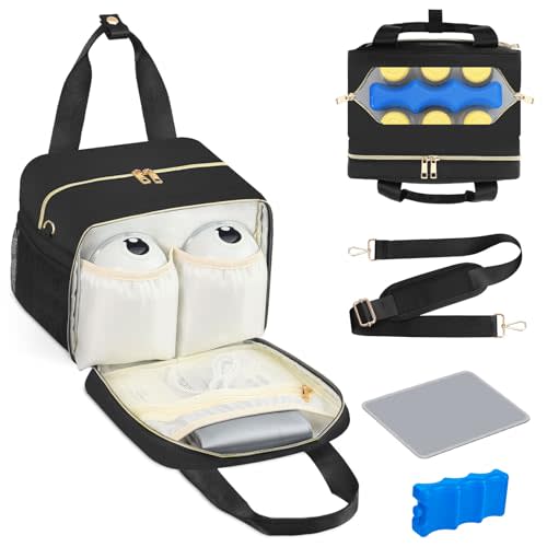 PIIOSER Breastmilk Cooler Bag with Ice Pack, Fits 6 Baby Bottles Up to 9 Ounce, Insulated Bottle Travel Bags with Shoulder Strap-Wearable Breast Pump Carrying Case for Nursing & Working Moms