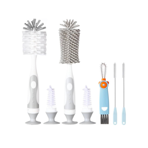 5-in-1 Baby Bottle Cleaner Set, Including Nylon & Silicone Bottle Brush, Cap, Straw & Nipple Brushes, BPA-Free (Grey)