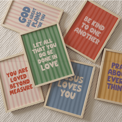 Kids Christian Wall Art Set Colorful Inspirational Bible Verse Posters for Homeschool & Classroom Decor Scripture Quotes Encouraging Prints