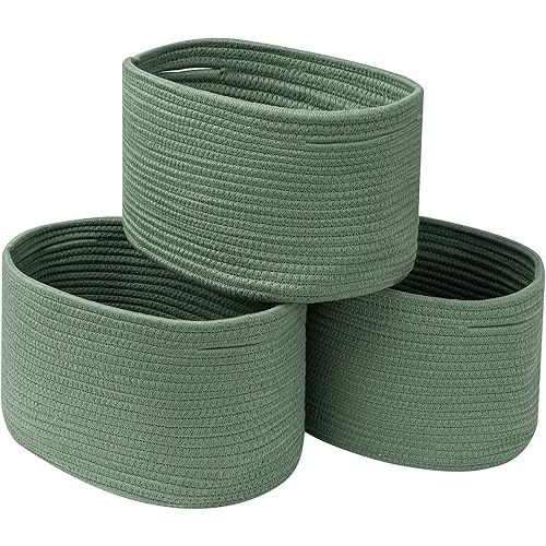 CubesLand Woven Basket for Organizing/Storage,Cube Shelf Closet Storage Baskets Bins Set 3,Green Basket for Shelves Cotton Rope Basket Soft &Skin-friendly Toy Storage Basket Bin,Stylish Decor Basket