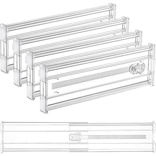 Vtopmart 4 Pack 4" Regular Upgrade Drawer Dividers for Clothes, 12.8"-22.3" Expandable Dresser Drawer Organizer, Clear Plastic Separators for Dresser, Baby Clothing, Underwear, Cosmetic, Toiletries