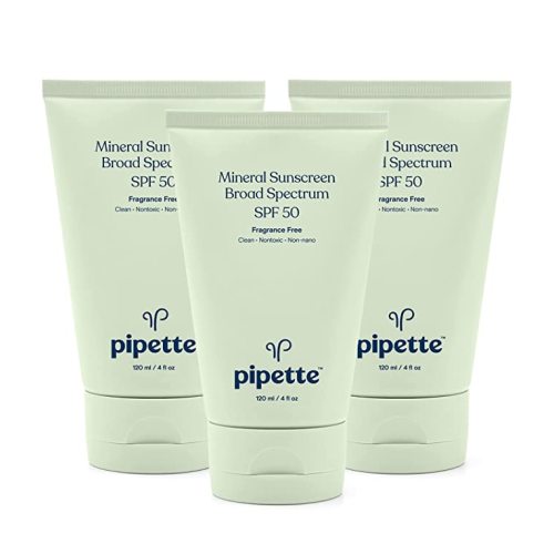 Pipette Mineral Sunscreen - SPF 50 Broad Spectrum Baby Sunblock with Non-Nano Zinc, UVB/UVA Non-Toxic Sun Protection for Kids & Sensitive Skin, 4fl oz (3 pack)