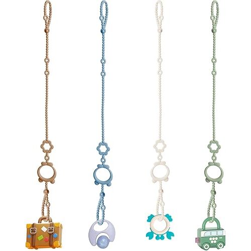 Toy Straps for Baby, 6pcs Adjustable Toy Holder for Stroller Accessories, Silicone Baby Tether Pacifier Clip, No Throw Baby Travel Essential Leash for High Chair, Car Seat, Baby Toy Clips