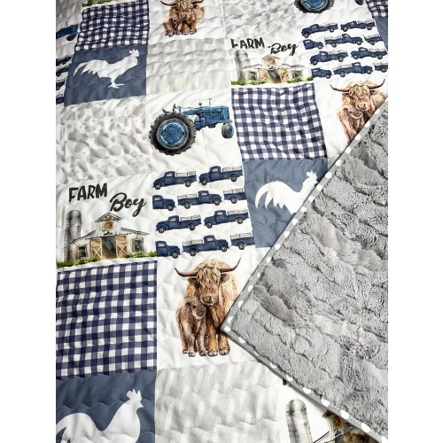 Baby Boy Quilt Handmade|Highland Cow| Farm Theme| Crib Bedding|Nursery Decor| Handmade Baby Gift