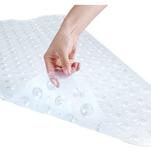 YINENN Bath Tub Shower Safety Mat 40 x 16 Inch Non-Slip and Extra Large, Bathtub Mat with Suction Cups, Machine Washable Bathroom Mats with Drain Holes, Clear