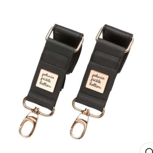 Valet Stroller Clips in Black Leatherette - Rose Gold