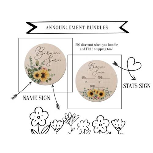 Sunflowers Name Announcement Sign Wood Sign Newborn - Etsy