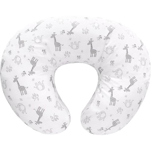 LAT Nursing Pillow and Positioner,Best for Mom Breastfeeding Pillow,100% Cotton Soft Fits Snug On Infant (Giraffe & Elephant)