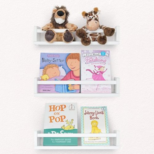 Nursery Book Shelves, White Floating Shelves for Wall Set of 3, Wall-Mounted Bookshelves for Living Room and Nursery, Ideal for Books, Toys, Decor Display and Organization,16.5 inch