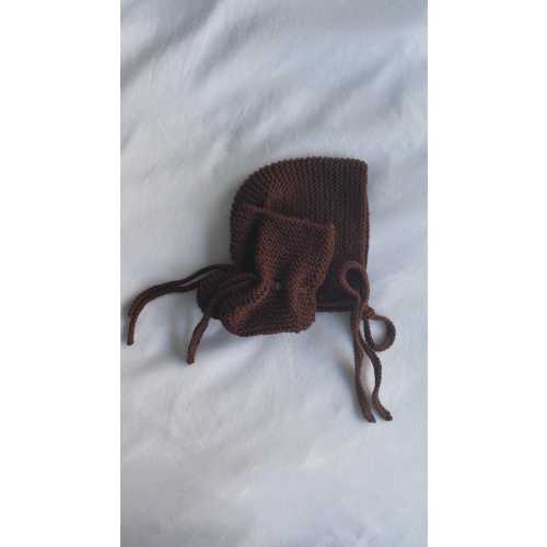 Hand-Knitted Cotton Baby Bonnet and Socks Set: Newborn to 12 Months Brown, baby Announcment or shower gift