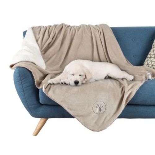 Waterproof Blanket for Dogs and Cats - Reversible 50x60 Throw for Couch, Bed, or Car Protection Against Spills, Stains, and Pet Fur by PETMAKER (Tan)