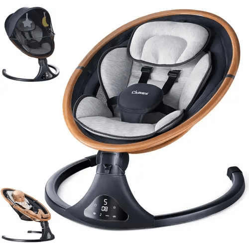 Baby Swings for Infants to Toddler-Electric Bluetooth Infant Swing with Remote Control, Rocker with 5 Speeds, 5-Point Harness,3 Seat Positions (Gray)
