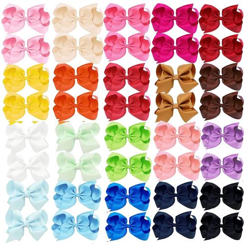 40PCS 4 Inch Hair Bows for Girls,Hand-made Grosgrain Ribbon Hair Bow Alligator Clips Hair Accessories for Toddlers Baby Girls Kids Teens in Pairs