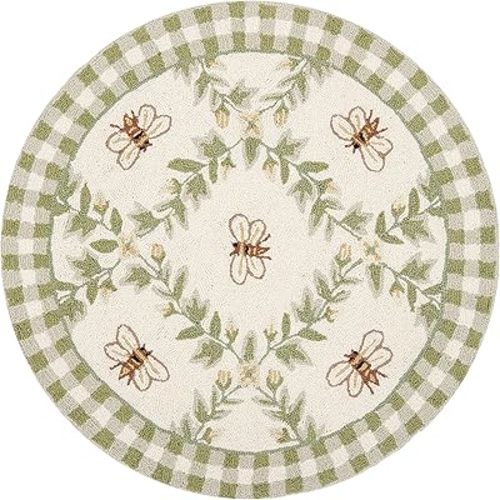 SAFAVIEH Chelsea Collection 3' Round Ivory / Green HK55A Hand-Hooked French Country Wool Area Rug