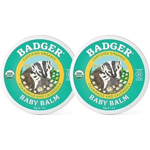 Badger - Baby Balm, Chamomile & Calendula, Certified Organic Baby Balm, Cradle Cap Balm for Babies, Baby Rash Balm, Baby Skin Care, 2 oz (2 Pack)