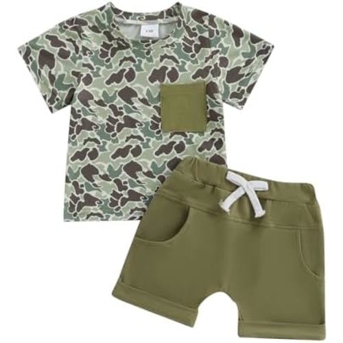 Kaipiclos Baby Boys Clothes Toddler Summer Outfits Short Sleeve Duck Print Pocket T-Shirt Tops and Shorts Farm Baby Clothes