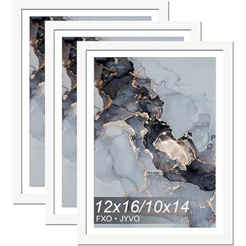 White 12x16 Frame Set of 3, Display Picture 10 x 14 with Mat or 12 x 16 Without Mat, Wall Hanging Large Picture Frame for Diamond Art Painting 30cmx40cm - 3 Packs