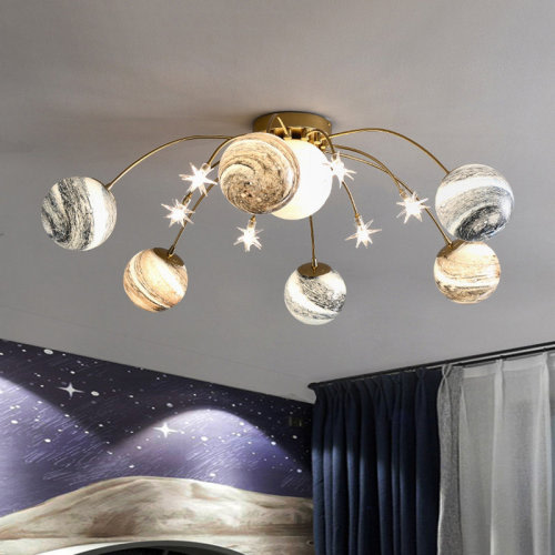 Everly Quinn Modern Planet Ceiling Lighting Fixtures, Everly Quinn Star Flush Mount Ceiling Light With Glass Shade, 13 Lights Children''s Room Sputnik Chandelier | Wayfair