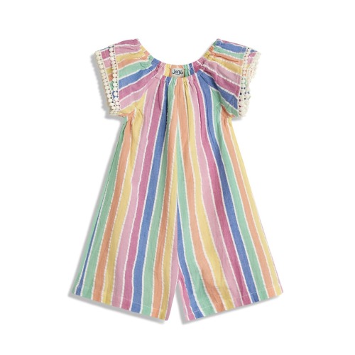 Lace Trim Wide Leg Cotton Jumpsuit, 6-12M