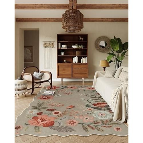 Lahome Floral Washable Rugs for Living Room, 5x7 Area Rugs Soft Non-Slip Stain Resistant Boho Low-Pile Throw Large Carpet for ‎Bedroom Dining Room Office Flore, Brown